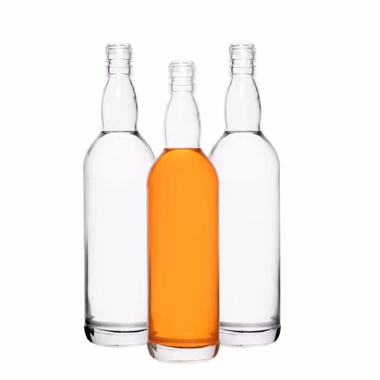 Benutzerdefinierte 200 ml 375 ml 500 ml 750 ml 1000 ml transparente runde Likör-Wodka-Whisky-Glasflasche